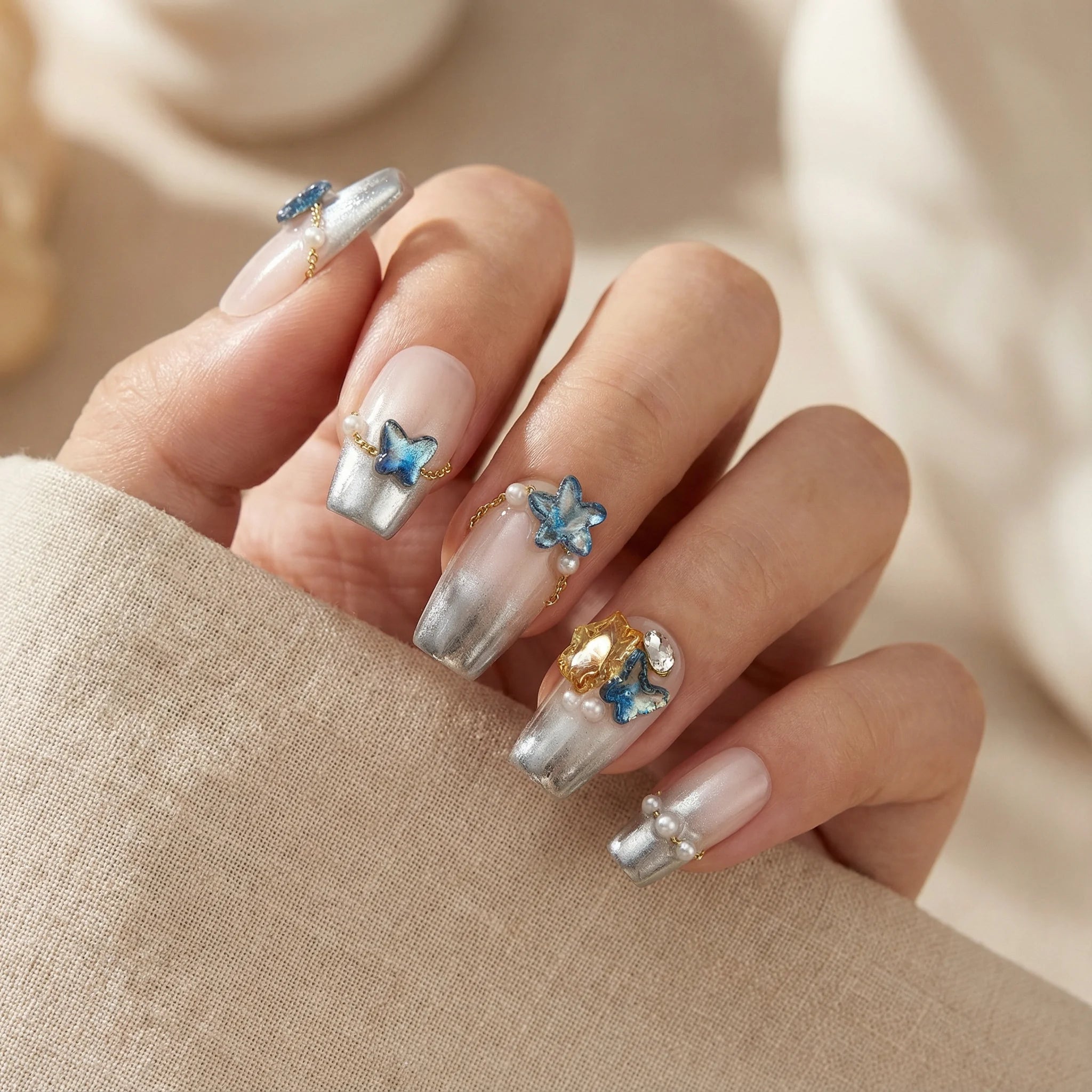 BUTTERFLY PEARL falsche Nägel Nahaufnahme - Detailansicht Qualität