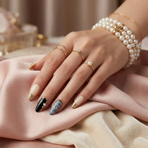 PEARL RIBBON Komplettset - 10 künstliche Fingernägel in 3 Größen (S, M, L) - einfache Anwendung und langanhaltender Halt
