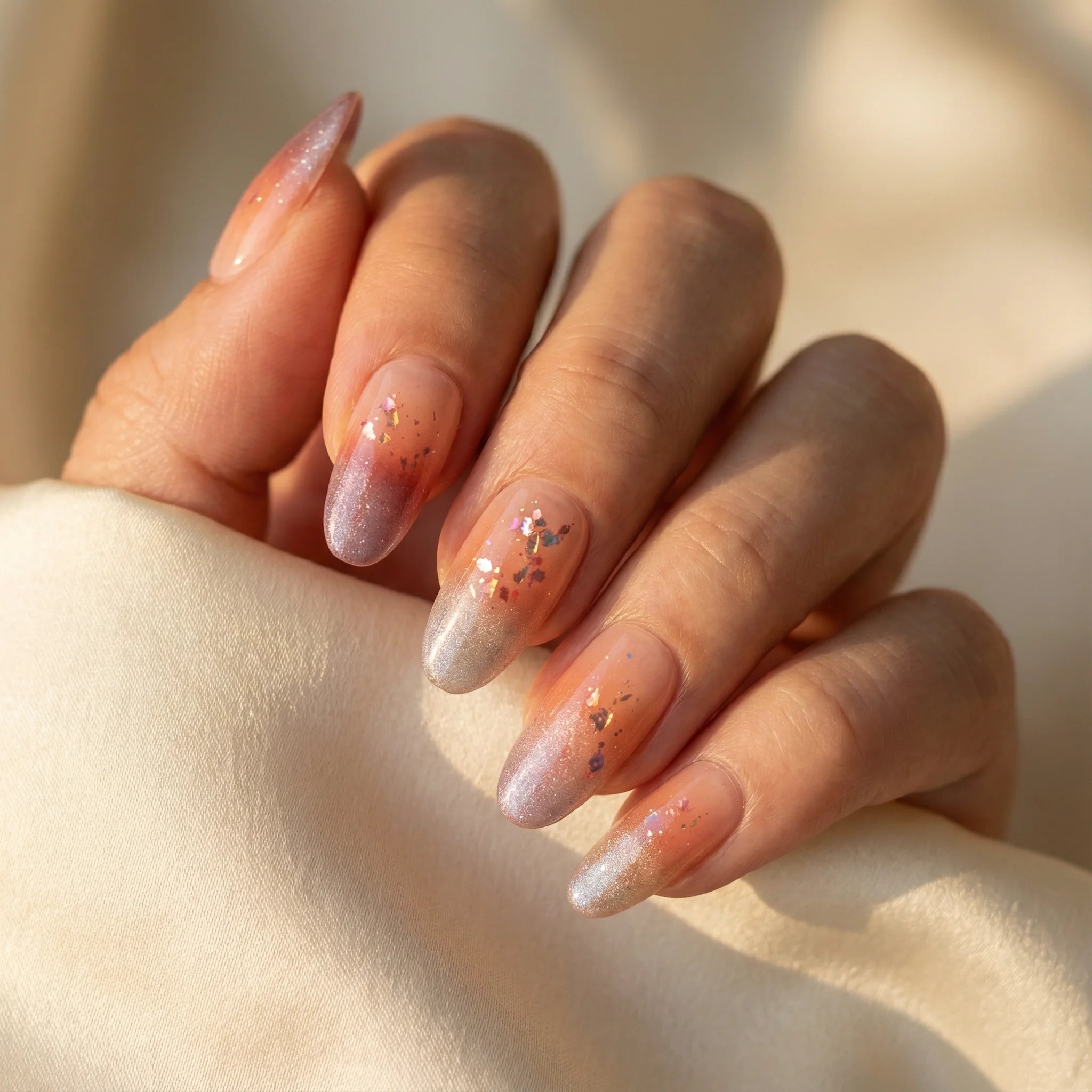 SUNSET SHIMMER Nahaufnahme - Detaillierte Ansicht des Nageldesign - Premium künstliche Fingernägel