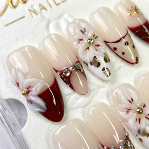 HOLIDAY BLOOM - in festlichen Farben - mit Urlaubs-Blüten-Design - Press on Nägel - von Elaréa Nails - handgemacht - Detailansicht 6 - Versand aus Deutschland