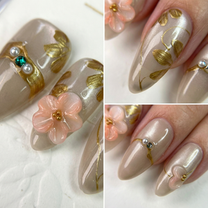 NUDE GARDEN - in nude-farben - mit Garten-Design - Press on Nägel - von Elaréa Nails - handgemacht - Hauptbild - Versand aus Deutschland