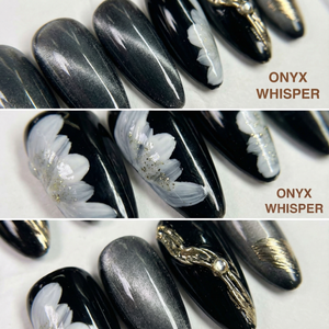 ONYX WHISPER - in onyxschwarz - mit Whisper-Stil - Press on Nägel - von Elaréa Nails - handgemacht - Hauptbild - Versand aus Deutschland