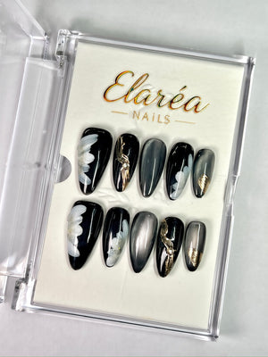 ONYX WHISPER - handmade press on nails - in onyxschwarz - mit Whisper-Stil - Press on Nägel - von Elaréa Nails - handgemacht - Hauptbild - Versand aus Deutschland