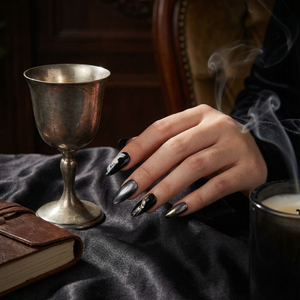 ONYX WHISPER - in onyxschwarz - mit Whisper-Stil - Press on Nägel - von Elaréa Nails - handgemacht - Hauptbild - Versand aus Deutschland