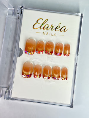 PEACH SPARKLE - handmade press on nails - in pfirsichfarben - mit Glitzer-Effekt - Press on Nägel - von Elaréa Nails - handgemacht - Hauptbild - Versand aus Deutschland