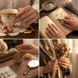 VINTAGE FLEUR - in vintage-farben - mit Blumen-Design - Press on Nägel - von Elaréa Nails - handgemacht - Detailansicht 3 - Versand aus Deutschland