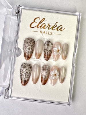 VINTAGE FLEUR - handmade press on nails - in vintage-farben - mit Blumen-Design - Press on Nägel - von Elaréa Nails - handgemacht - Hauptbild - Versand aus Deutschland