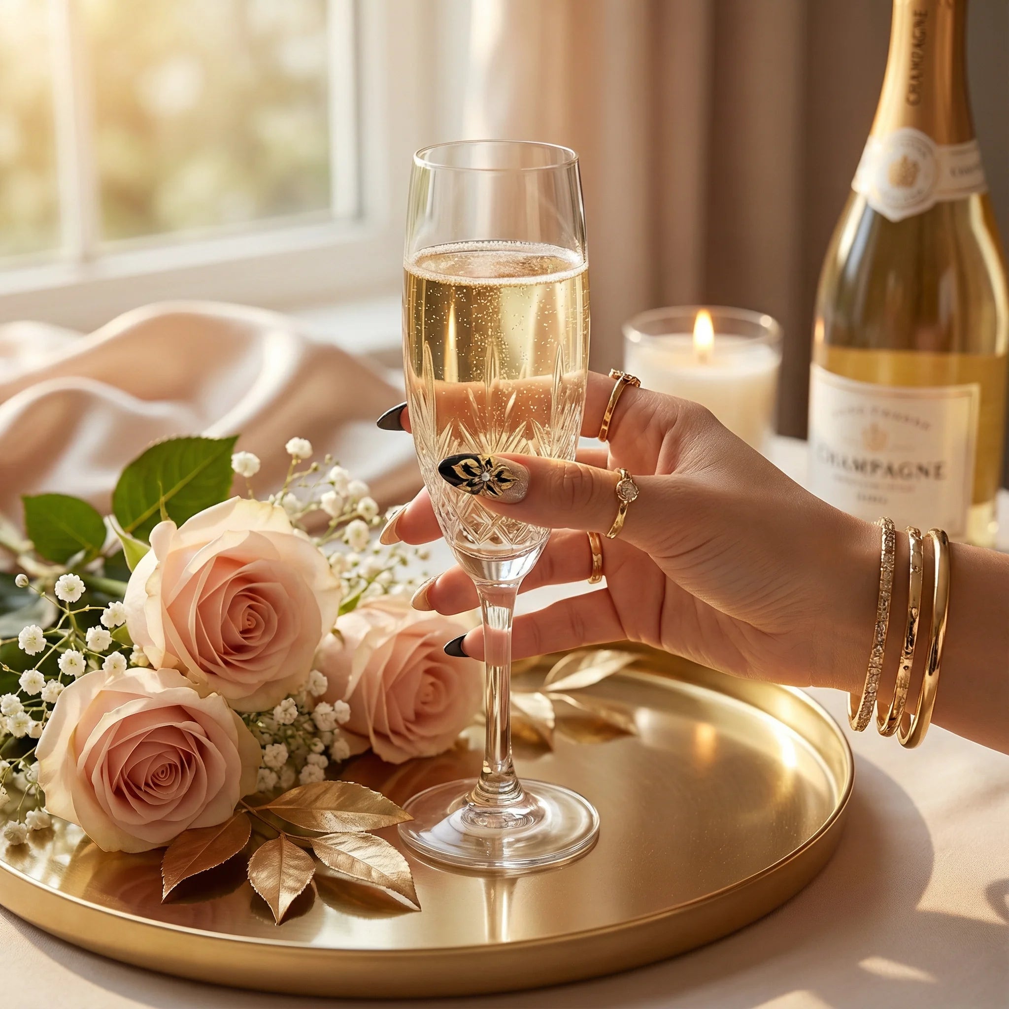 CHAMPAGNE BLOOM Komplettset - 10 Nägel in 3 Größen S M L