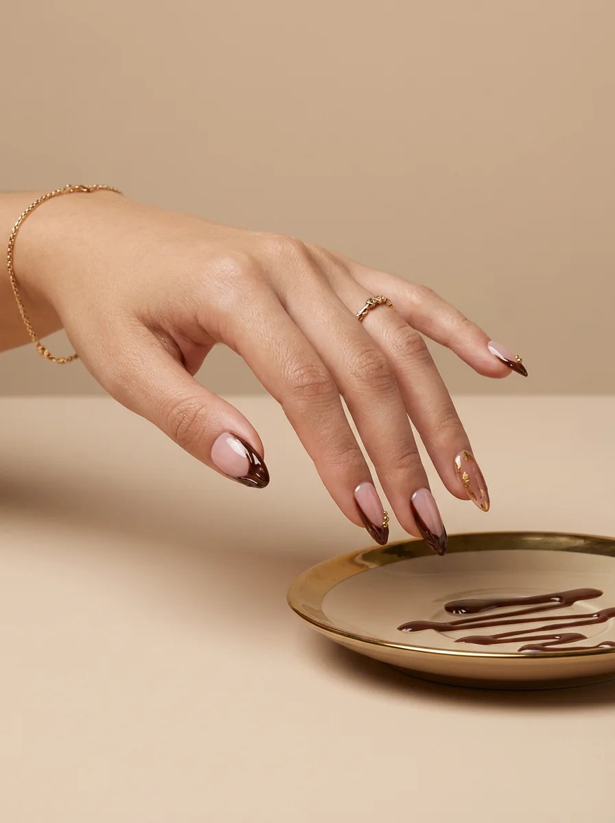 CHOCOLATE GLAZE Press On Nägel Seitenansicht - Qualitätsansicht