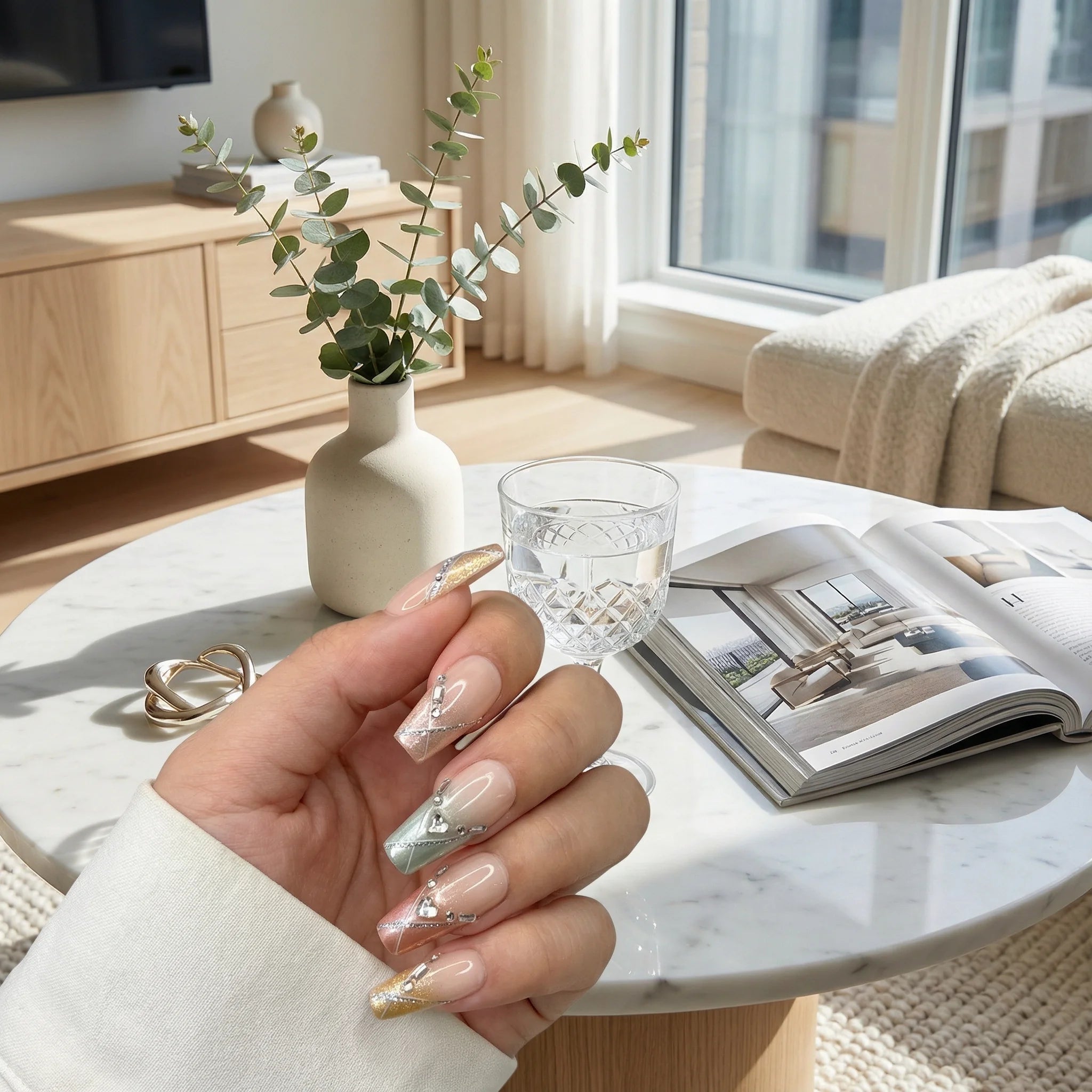 CHROME LINES Seitenansicht - künstliche Fingernägel von verschiedenen Winkeln - Premium künstliche Fingernägel