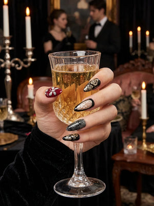 GOTHIC MUSE Komplettset - 10 künstliche Fingernägel in 3 Größen (S, M, L) - einfache Anwendung und langanhaltender Halt