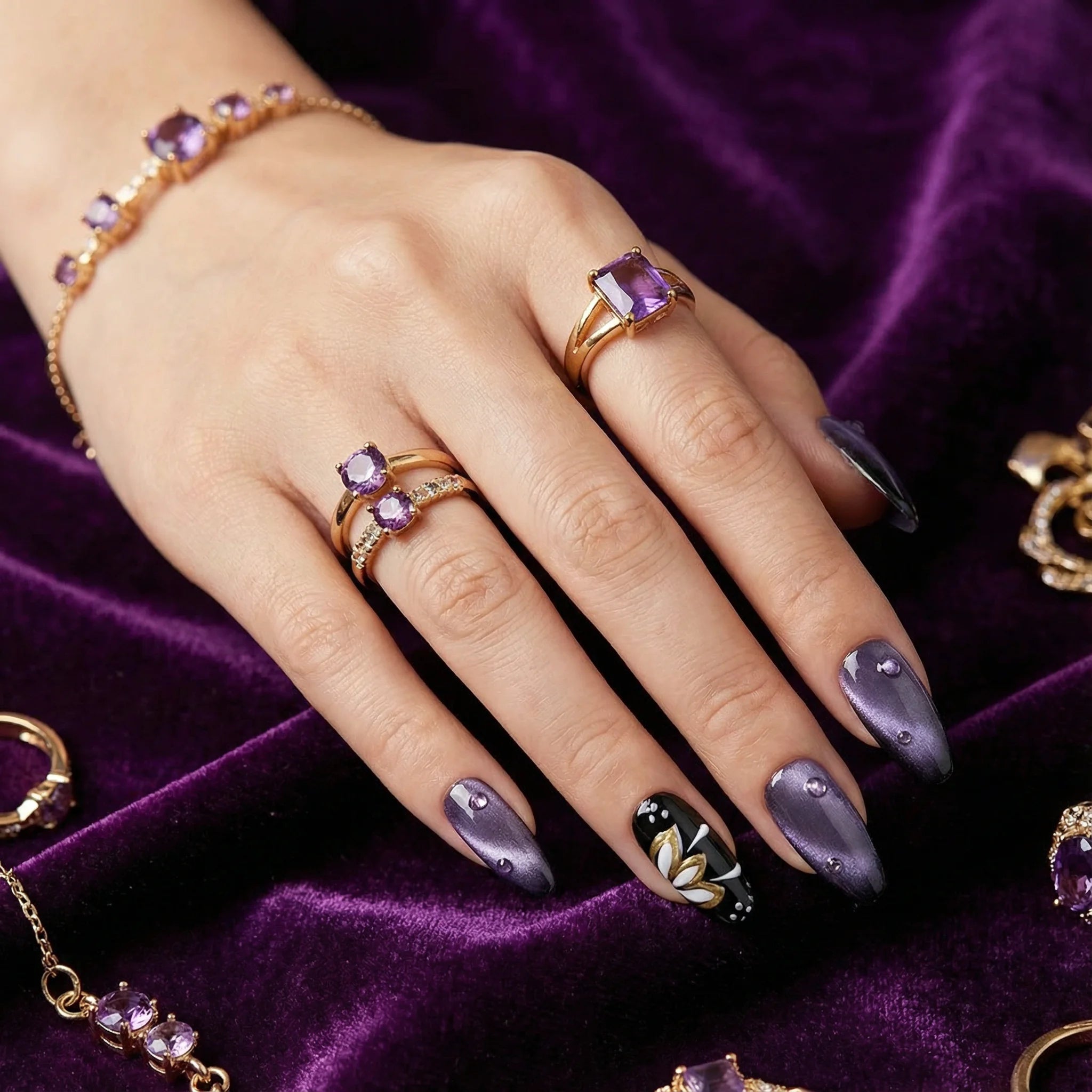 GRAPEVINE BLOOM Seitenansicht - künstliche Fingernägel von verschiedenen Winkeln - Premium künstliche Fingernägel