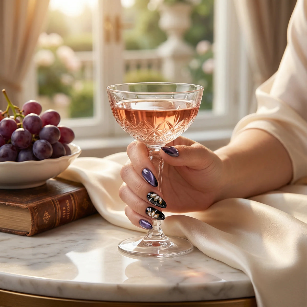 GRAPEVINE BLOOM Komplettset - 10 künstliche Fingernägel in 3 Größen (S, M, L) - einfache Anwendung und langanhaltender Halt