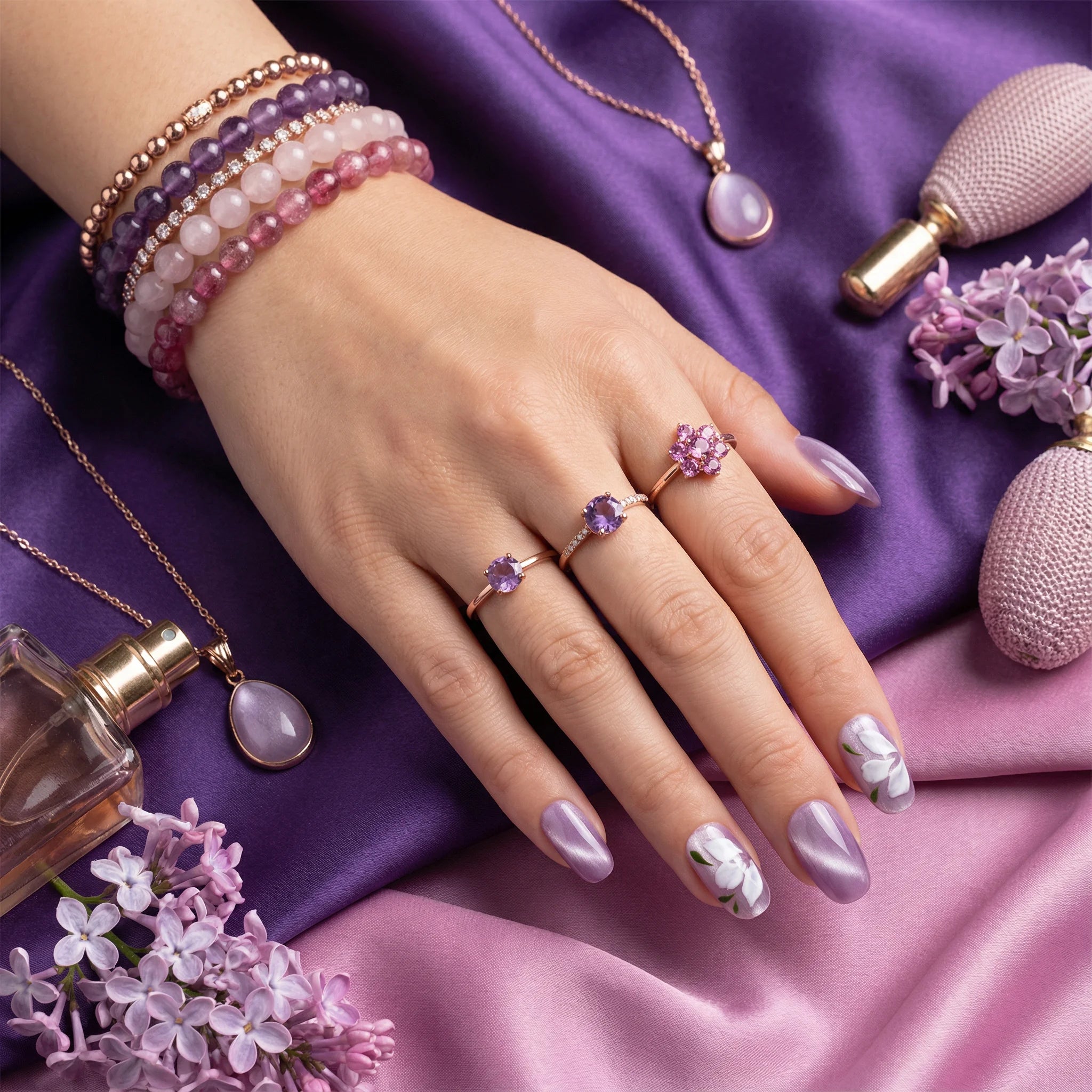 LILAC BLOOM Anwendungsbeispiel - Press On Nägel auf natürlichen Nägeln - einfache Anwendung und langanhaltender Halt