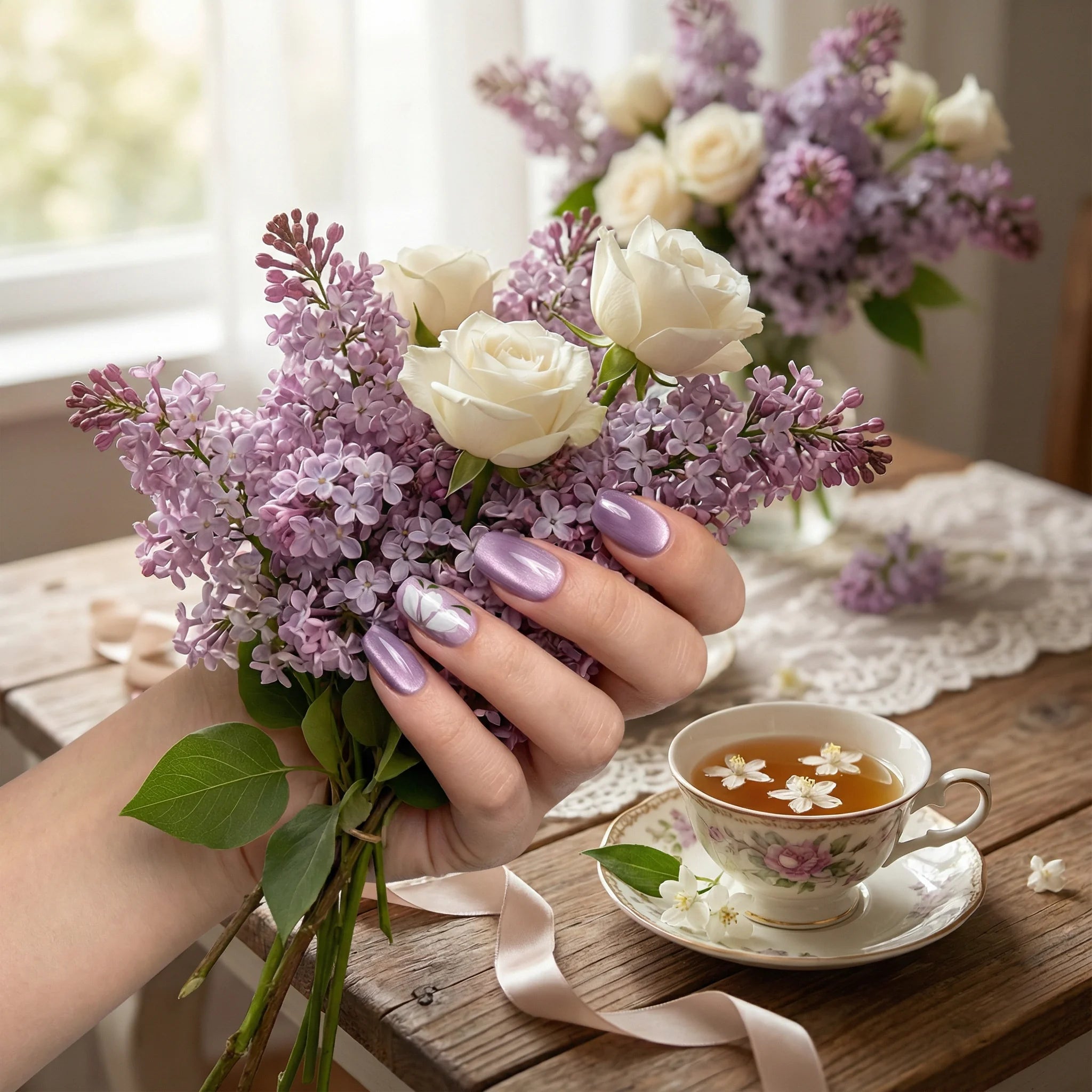 LILAC BLOOM Komplettset - 10 künstliche Fingernägel in 3 Größen (S, M, L) - einfache Anwendung und langanhaltender Halt