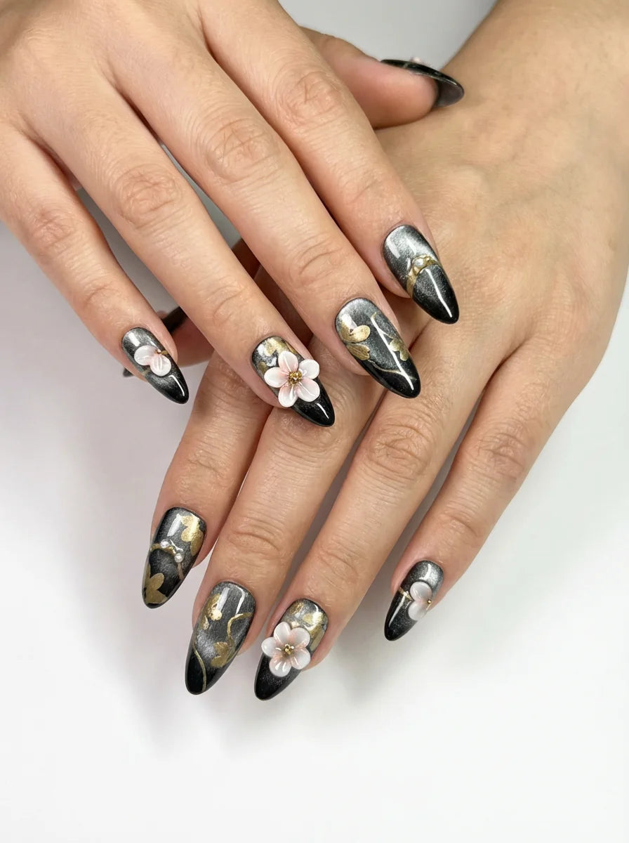 MIDNIGHT BLOOM falsche Nägel Nahaufnahme - Detailansicht Qualität