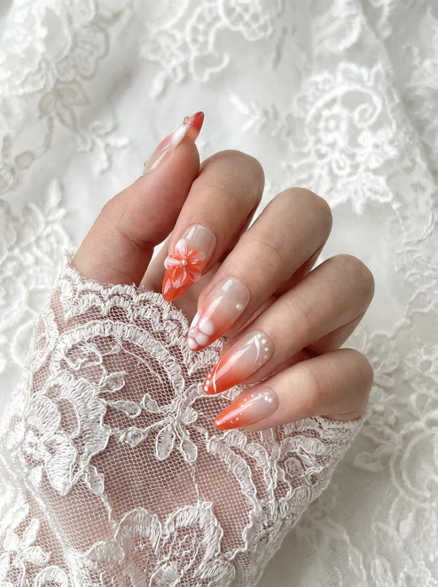 PEACH FLOWER falsche Nägel Nahaufnahme - zarte Pfirsichfarben