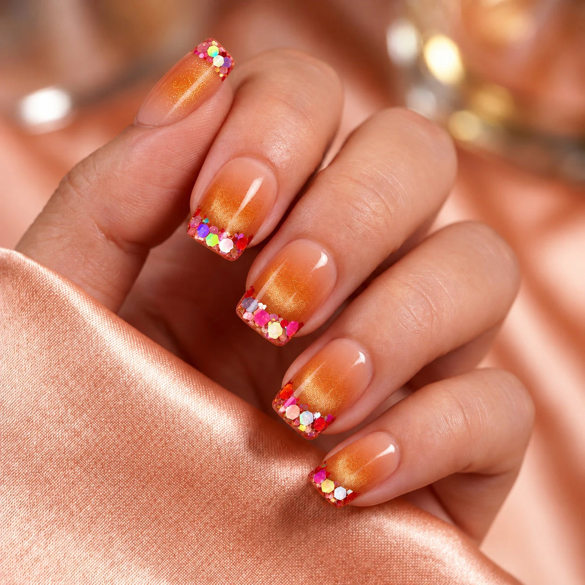 PEACH SPARKLE Seitenansicht - künstliche Fingernägel von verschiedenen Winkeln - Premium künstliche Fingernägel