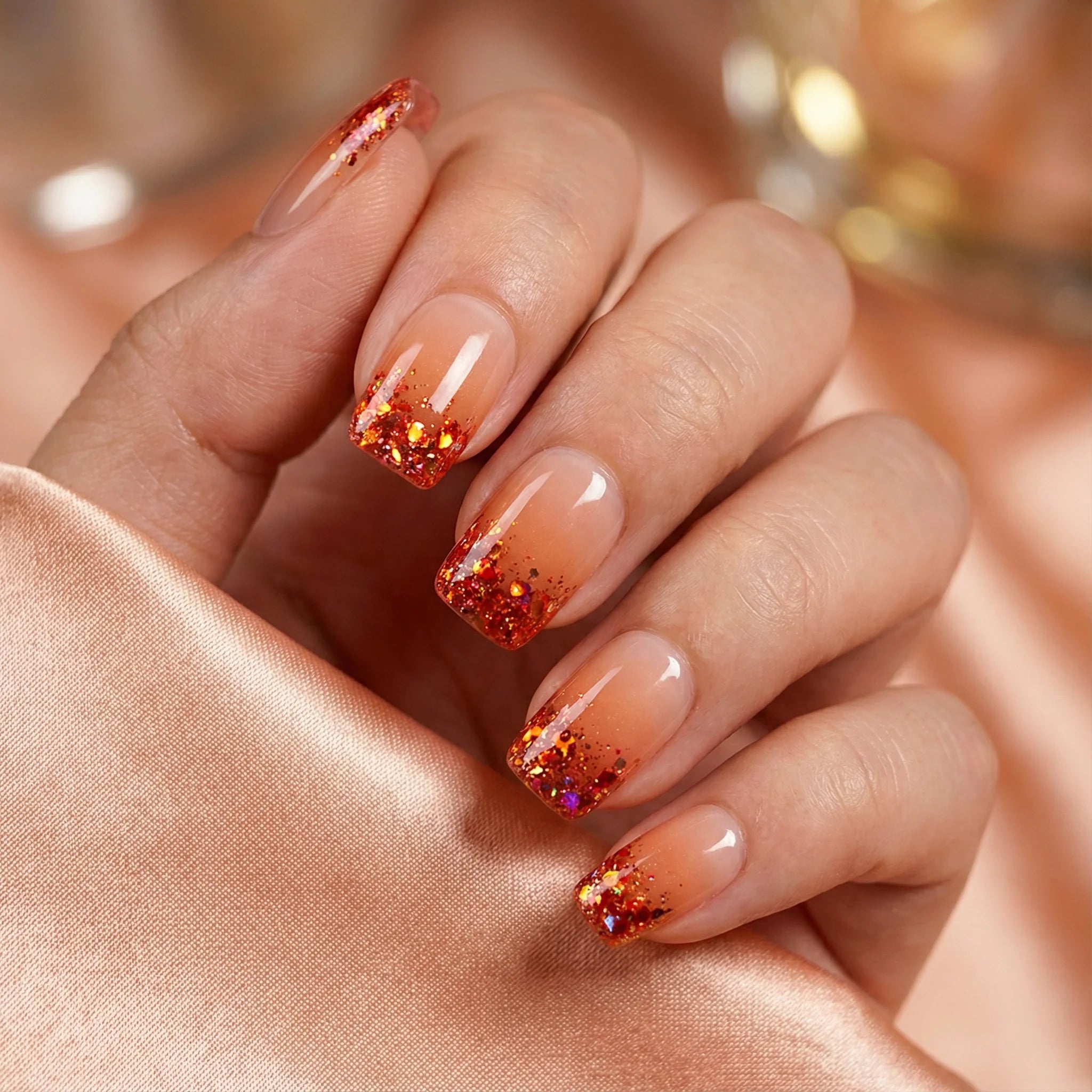 PEACH SPARKLE Seitenansicht - künstliche Fingernägel von verschiedenen Winkeln - Premium künstliche Fingernägel