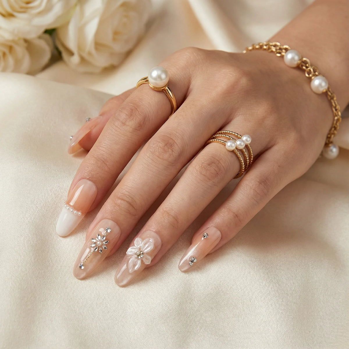 PETAL GLOW Komplettset - 10 künstliche Fingernägel in 3 Größen (S, M, L) - einfache Anwendung und langanhaltender Halt