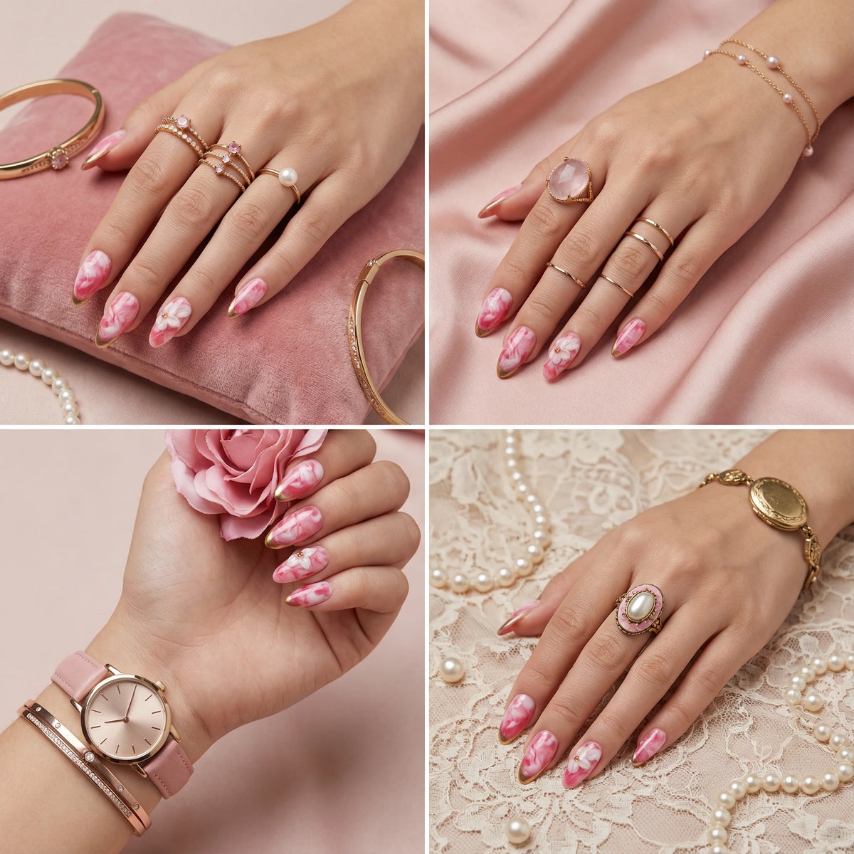 PINK BLOOM Komplettset - 10 Nägel in 3 Größen S M L