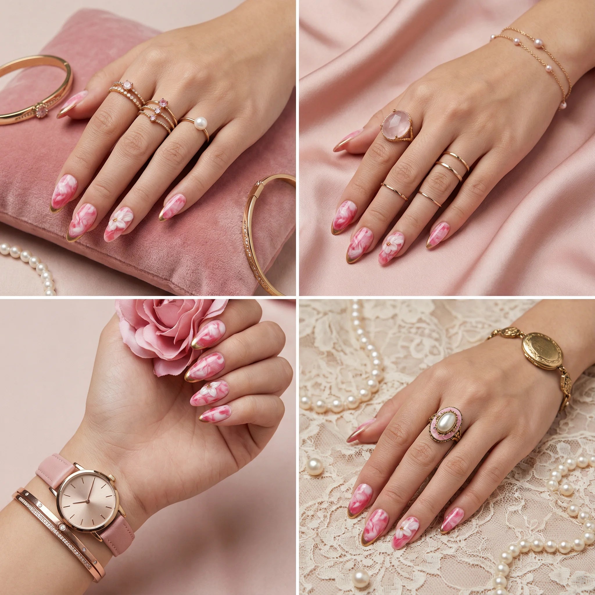 PINK BLOOM Komplettset - 10 Nägel in 3 Größen S M L