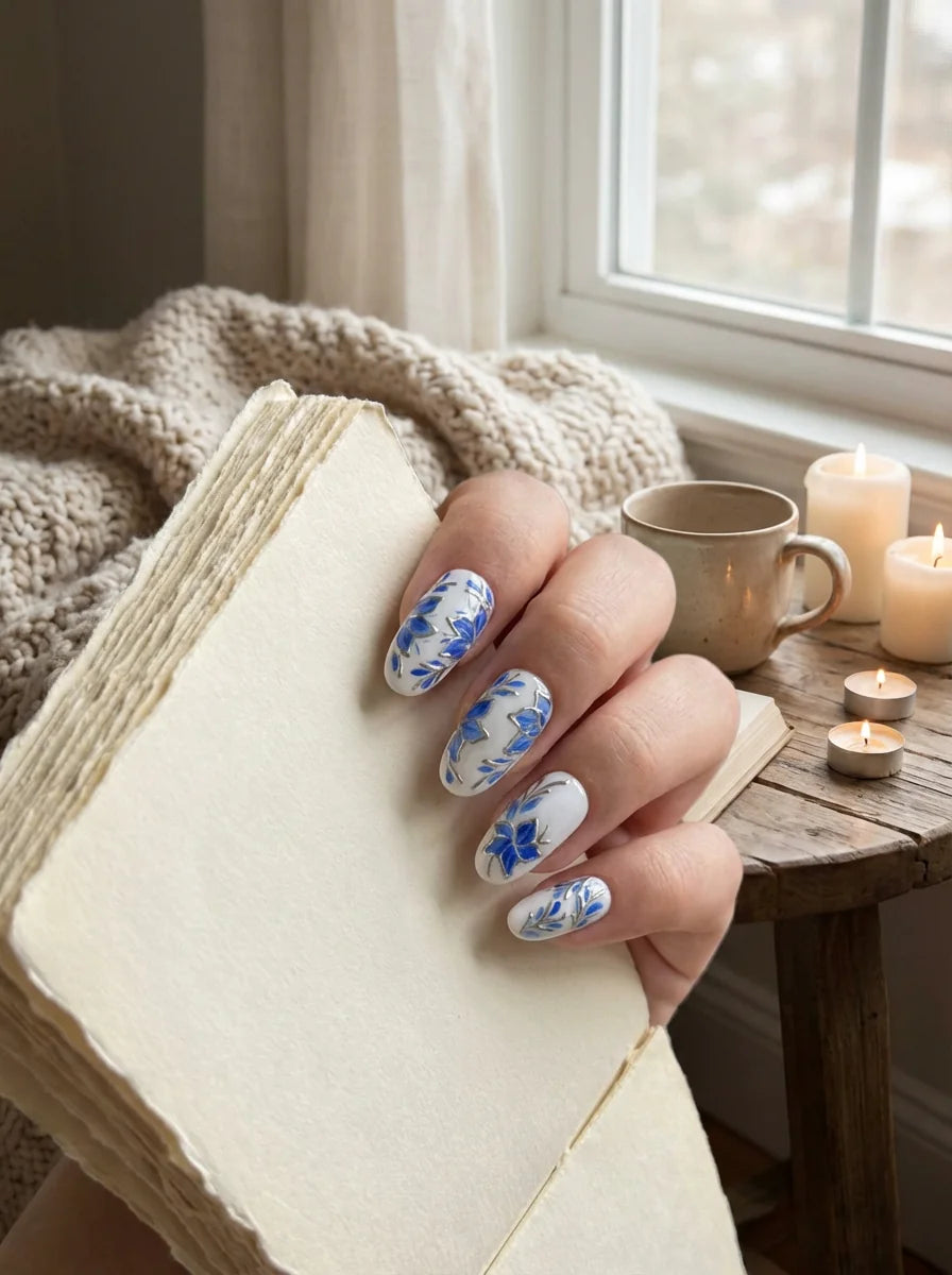 PORCELAIN BLOOM Anwendungsbeispiel - Press On Nägel auf natürlichen Nägeln - einfache Anwendung und langanhaltender Halt