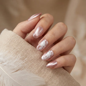 ROSE FEATHER - in rosé - handmade press on nails - mit Feder-Design - Press on Nägel - von Elaréa Nails - handgemacht - Hauptbild - Versand aus Deutschland