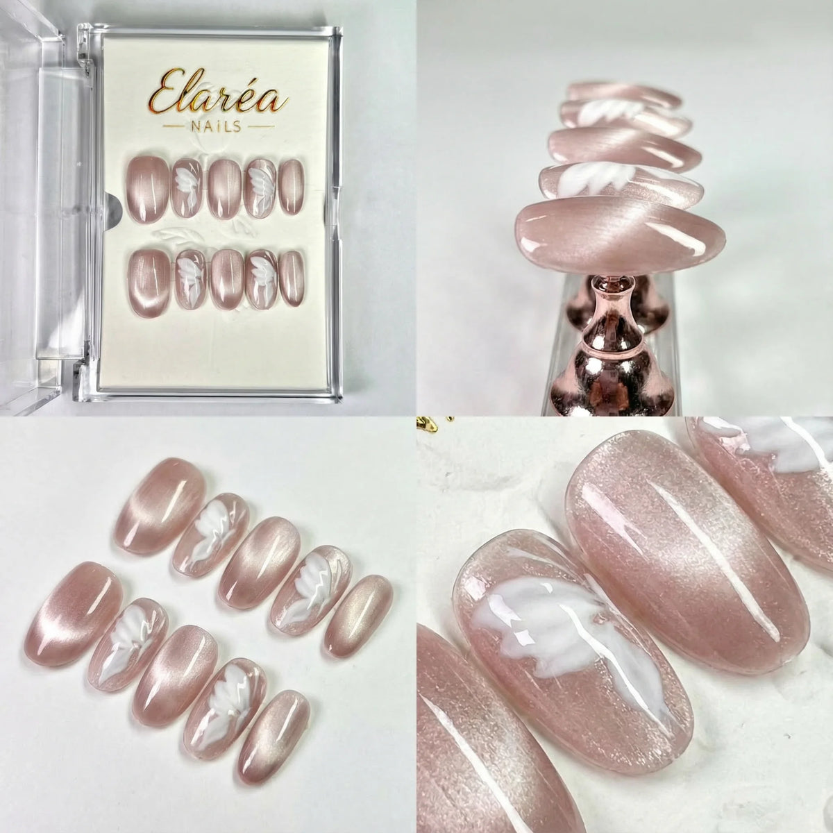 ROSE FEATHER - in rosé - mit Feder-Design - Press on Nägel - von Elaréa Nails - handgemacht - Hauptbild - Versand aus Deutschland