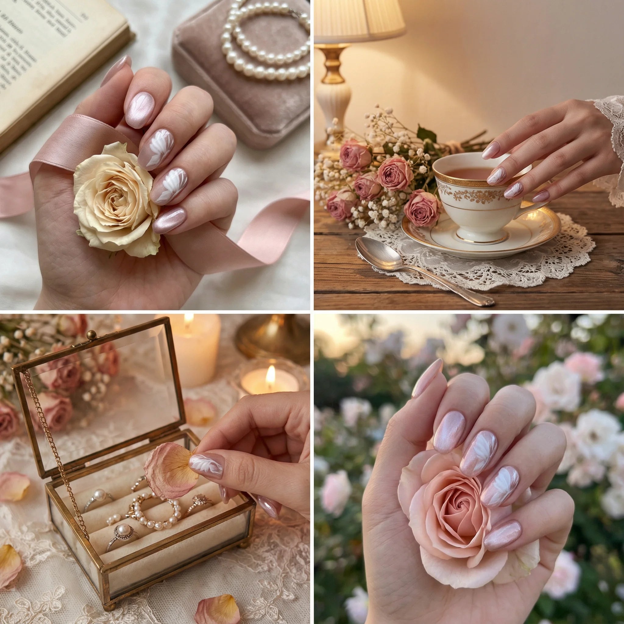 ROSE FEATHER - in rosé - handmade press on nails - mit Feder-Design - Press on Nägel - von Elaréa Nails - handgemacht - Hauptbild - Versand aus Deutschland