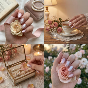ROSE FEATHER - in rosé - handmade press on nails - mit Feder-Design - Press on Nägel - von Elaréa Nails - handgemacht - Hauptbild - Versand aus Deutschland