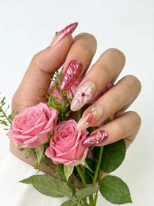 ROSY PETAL Seitenansicht - künstliche Fingernägel von verschiedenen Winkeln - Premium künstliche Fingernägel