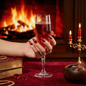 RUBY FLAME - in rubinrot - mit Flammen-Design - Press on Nägel - von Elaréa Nails - handgemacht - Detailansicht 5 - Versand aus Deutschland