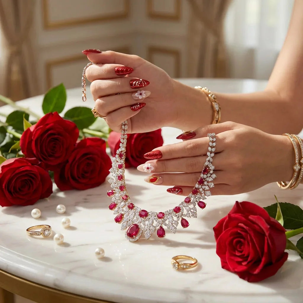 RUBY PETAL Seitenansicht - künstliche Fingernägel von verschiedenen Winkeln - Premium künstliche Fingernägel