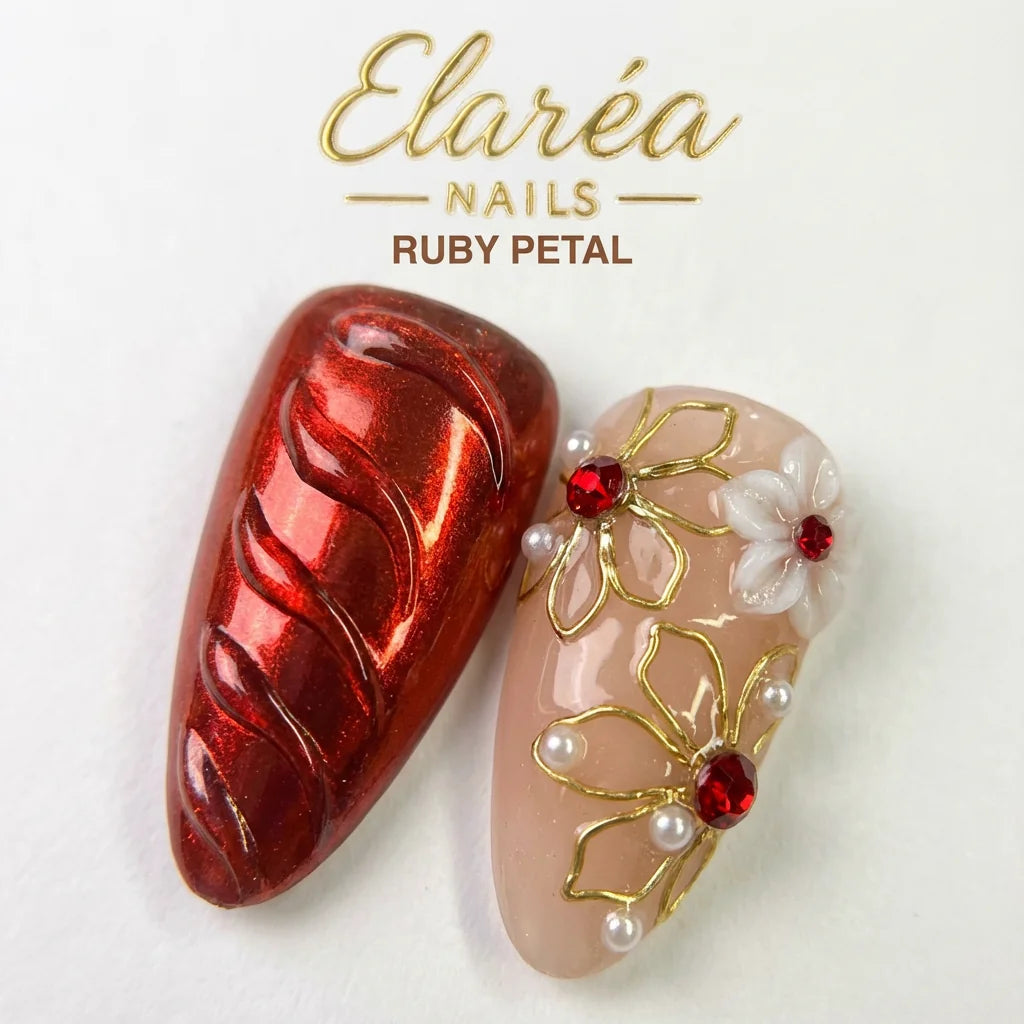 RUBY PETAL Komplettset - 10 künstliche Fingernägel in 3 Größen (S, M, L) - einfache Anwendung und langanhaltender Halt