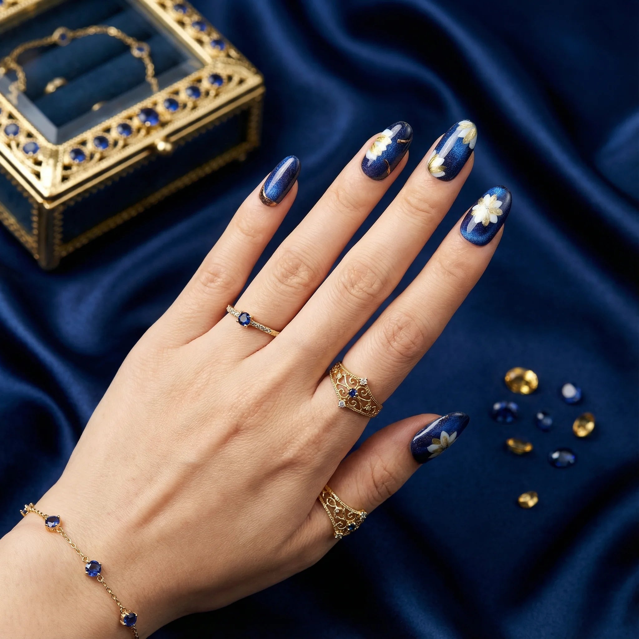 SAPPHIRE PETAL Seitenansicht - künstliche Fingernägel von verschiedenen Winkeln - Premium künstliche Fingernägel