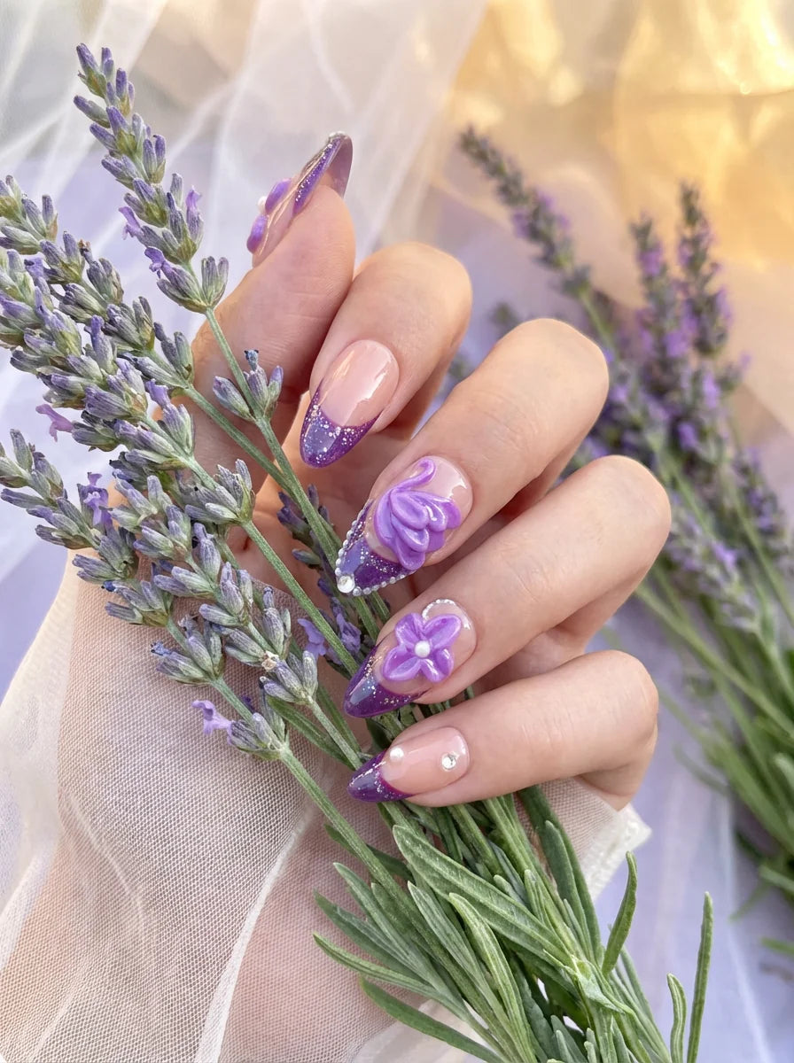 SWAN LAVENDER Seitenansicht - künstliche Fingernägel von verschiedenen Winkeln - Premium künstliche Fingernägel