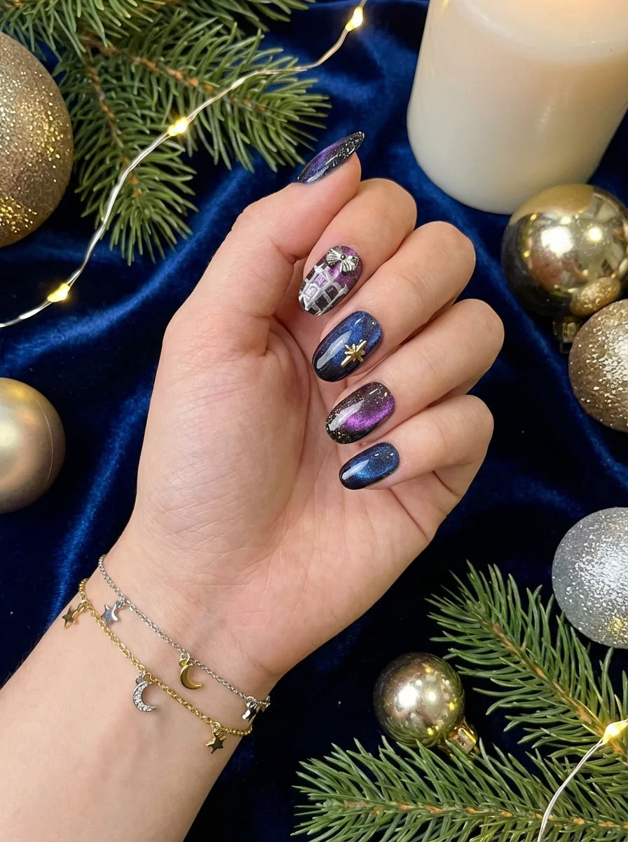 VELVET NIGHT Press On Nägel Seitenansicht - Qualitätsansicht