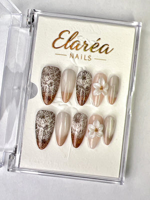 VINTAGE FLEUR - handmade press on nails - in vintage-farben - mit Blumen-Design - Press on Nägel - von Elaréa Nails - handgemacht - Hauptbild - Versand aus Deutschland