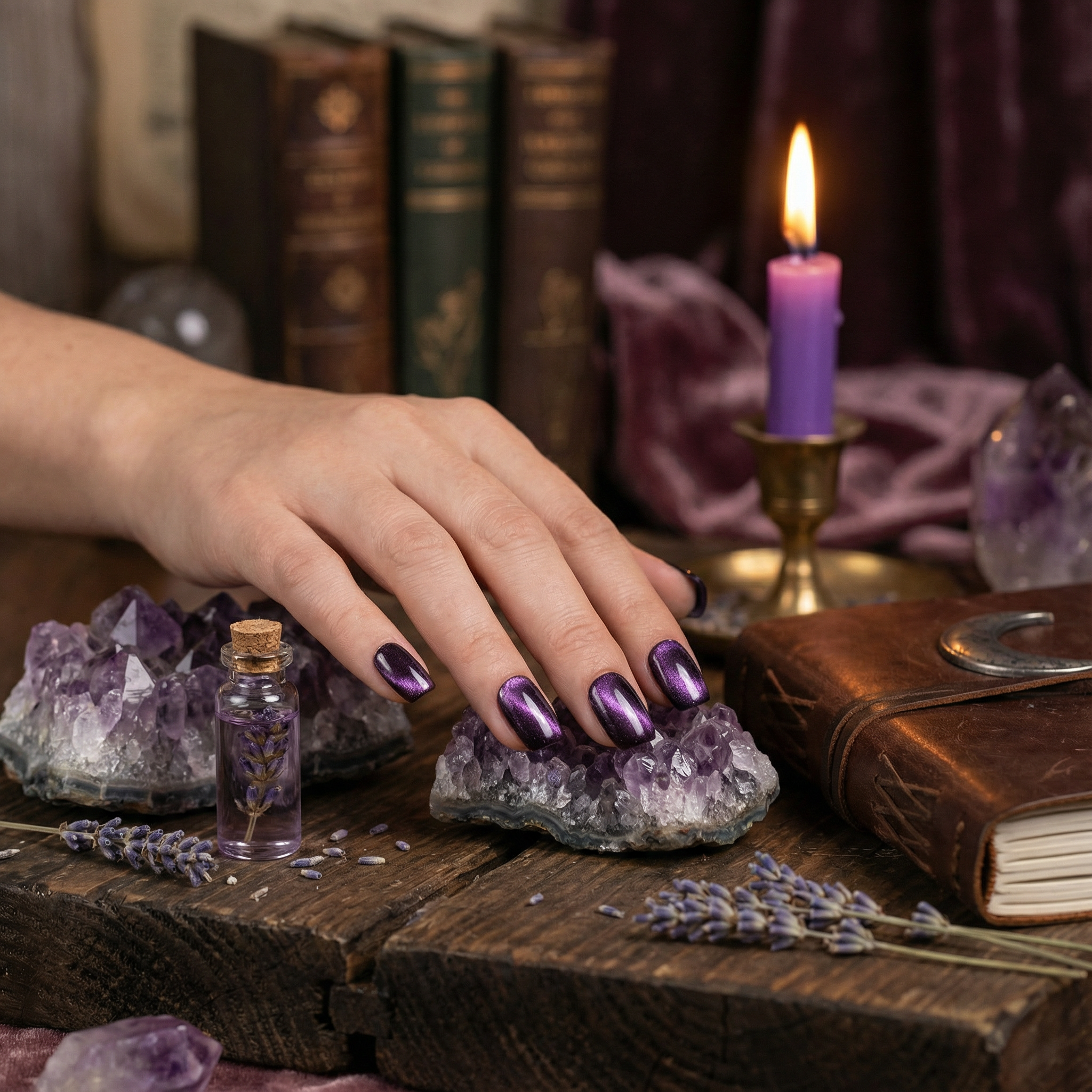 AMETHYST GLOW - handmade press on nails - by Elaréa Nails - premium quality - made in Germany - application example