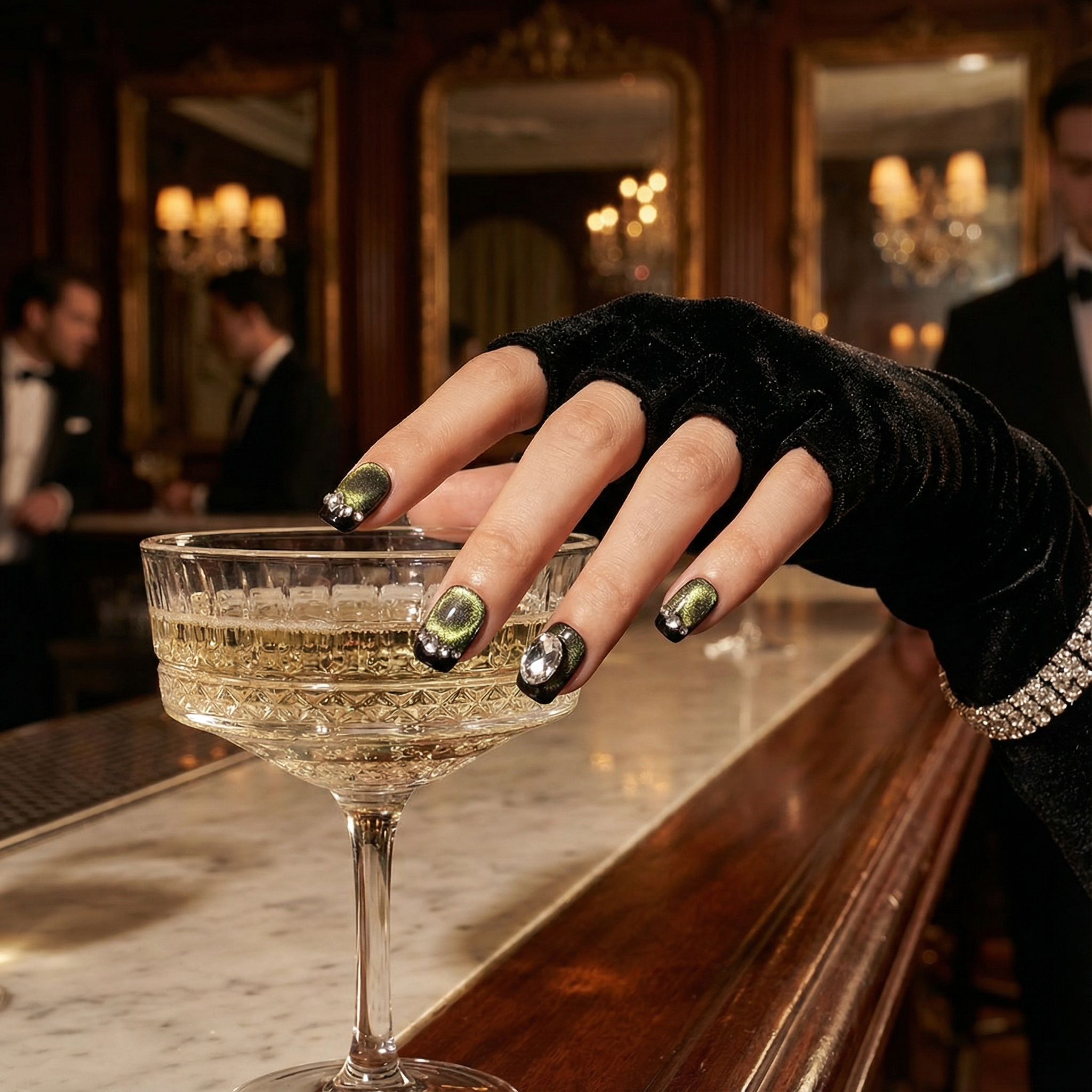 BLACK AURORA - in schwarz - mit Aurora-Nordlicht-Effekt - Press on Nägel - von Elaréa Nails - handgemacht - Detailansicht 2 - Versand aus Deutschland