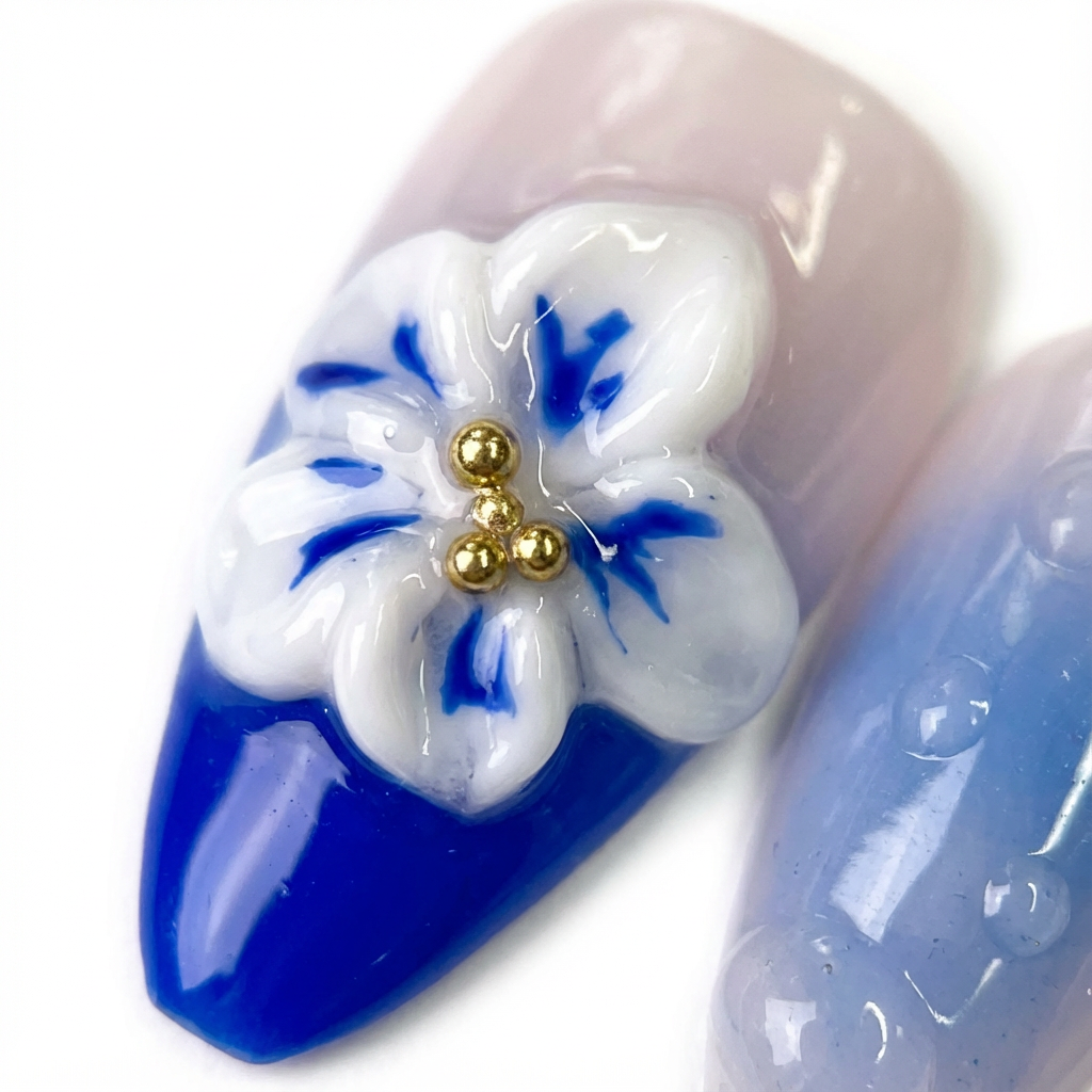 BLUE AURORA - in blau - mit Aurora-Effekt - Press on Nägel - von Elaréa Nails - handgemacht - Detailansicht 6 - Versand aus Deutschland