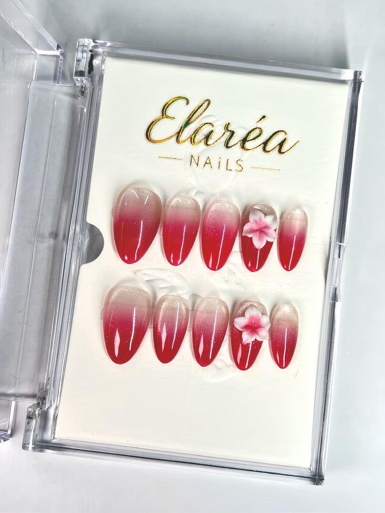 CHERRY BLOOM - handmade press on nails - in kirschrot - mit Kirschblüten-Design - Press on Nägel - von Elaréa Nails - handgemacht - Hauptbild - Versand aus Deutschland