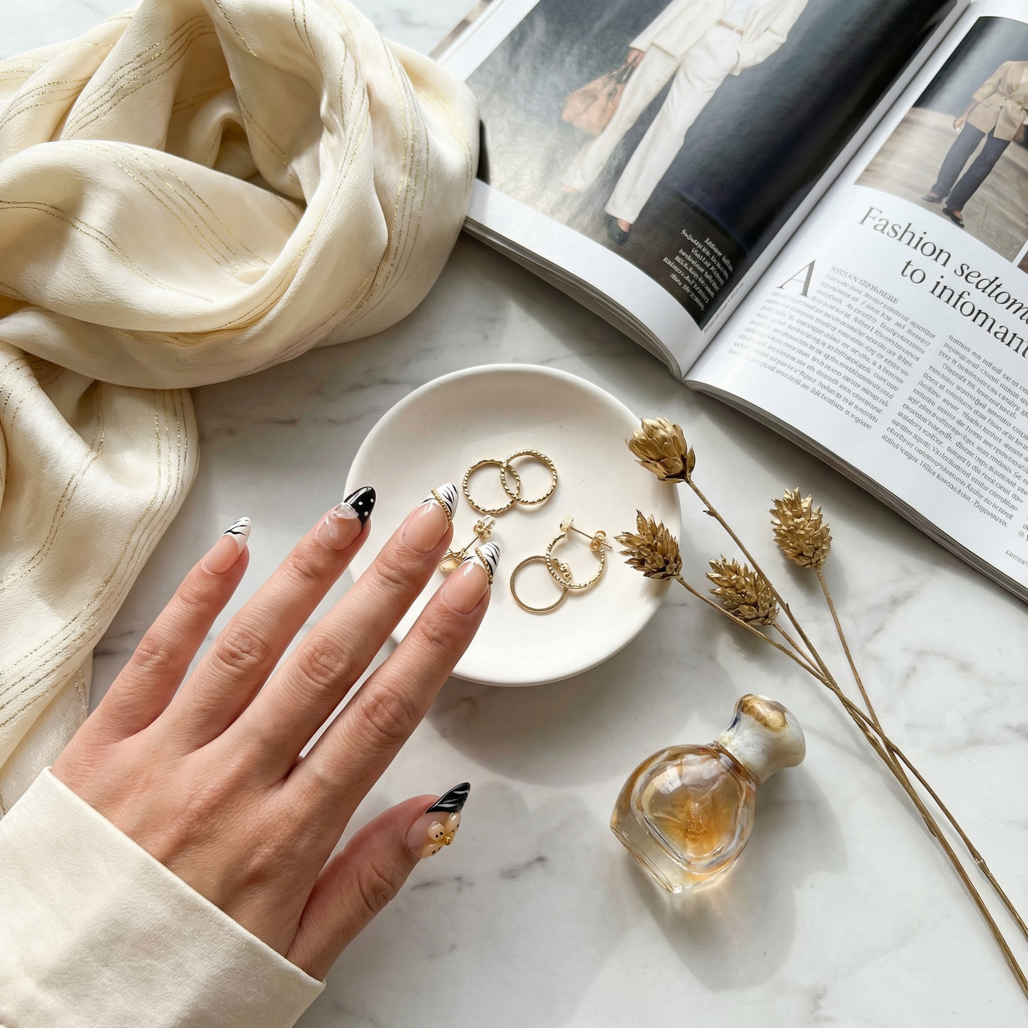 GOLD BLOOM - in goldfarben - mit Blüten-Design - Press on Nägel - von Elaréa Nails - handgemacht - Detailansicht 5 - Versand aus Deutschland