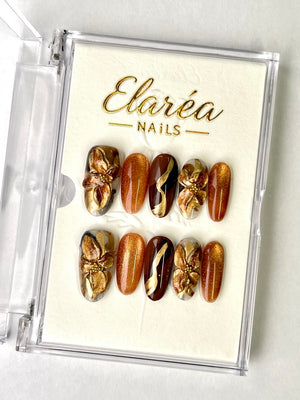 GOLDEN COCOA - handmade press on nails - in goldbraun - mit Kakao-Design - Press on Nägel - von Elaréa Nails - handgemacht - Hauptbild - Versand aus Deutschland