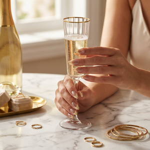 GOLDEN NUDE - handmade press on nails - in goldfarben - mit Nude-Look - Press on Nägel - von Elaréa Nails - handgemacht - Detailansicht 3 - Versand aus Deutschland