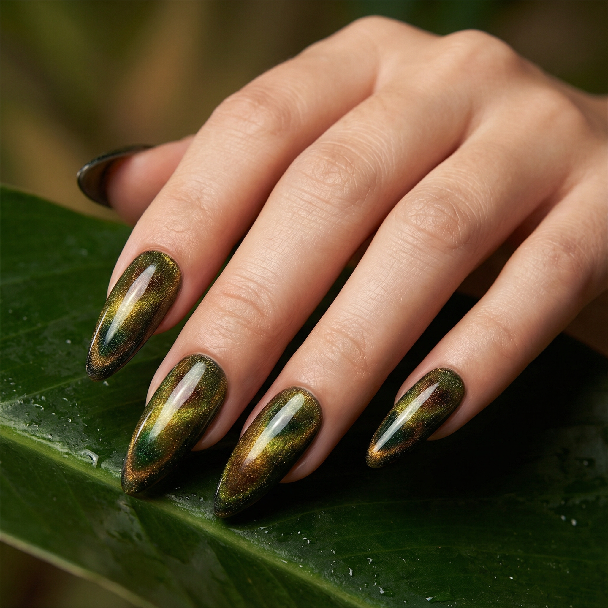 JUNGLE MIRAGE - in dschungelgrün - mit Fata Morgana-Effekt - Press on Nägel - von Elaréa Nails - handgemacht - Detailansicht 4 - Versand aus Deutschland