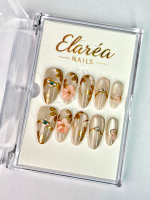 NUDE GARDEN - handmade press on nails - in nude-farben - mit Garten-Design - Press on Nägel - von Elaréa Nails - handgemacht - Hauptbild - Versand aus Deutschland