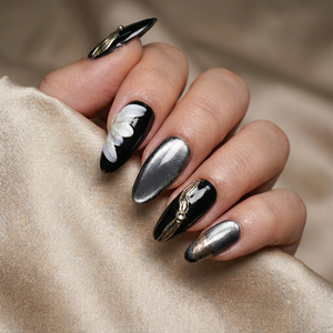 ONYX WHISPER - in onyxschwarz - handmade press on nails - mit Whisper-Stil - Press on Nägel - von Elaréa Nails - handgemacht - Hauptbild - Versand aus Deutschland