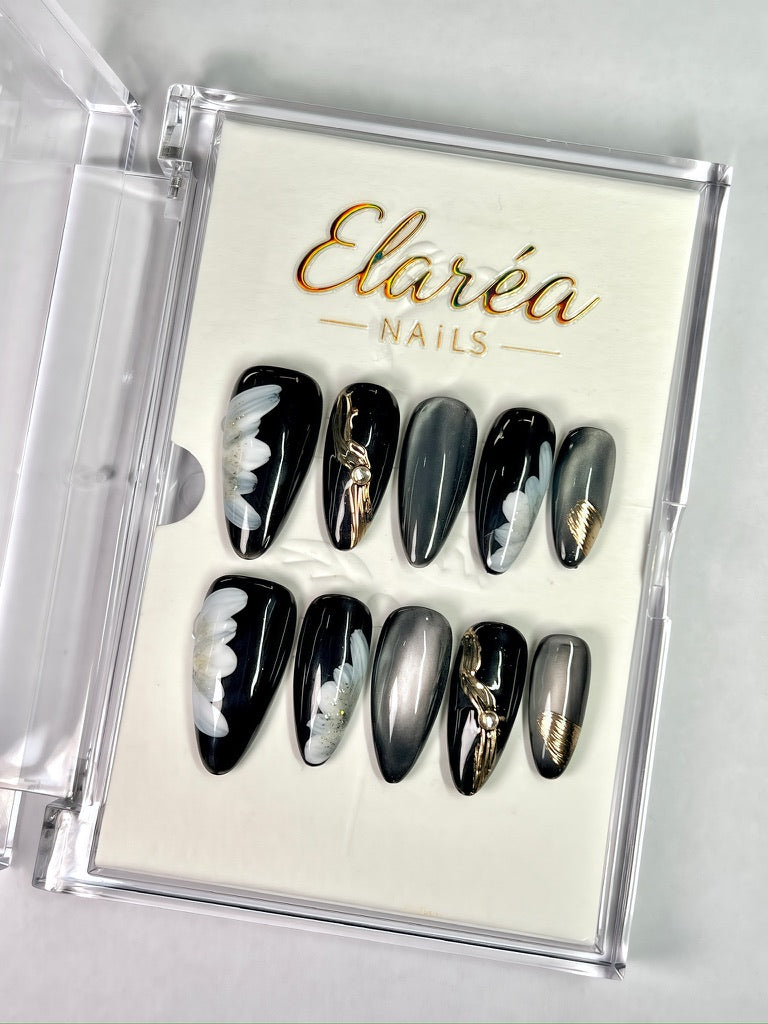ONYX WHISPER - handmade press on nails - in onyxschwarz - mit Whisper-Stil - Press on Nägel - von Elaréa Nails - handgemacht - Hauptbild - Versand aus Deutschland